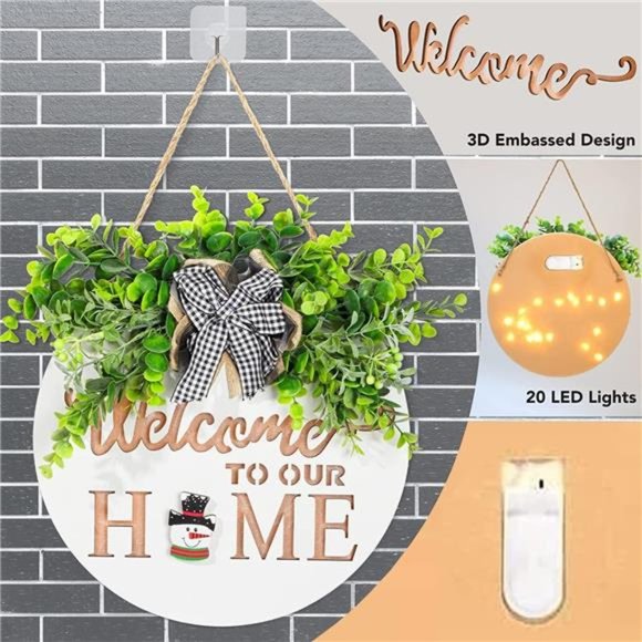 Interchangeable Front Door Welcome Sign,WinGaYe Rustic Wooden Wreath Front Porch - Picture 3 of 8